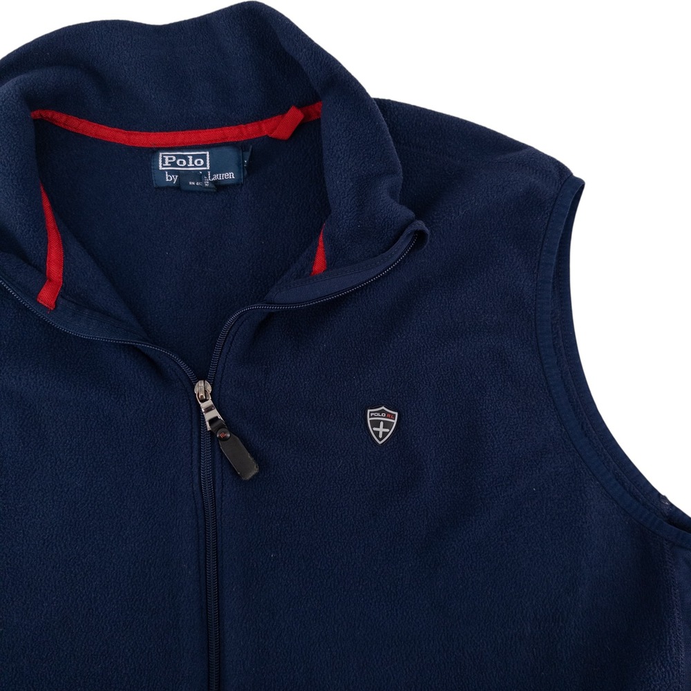Vintage Polo Ralph Lauren RL Mens XXL Full Zip Lightweight Fleece Vest Navy Blue